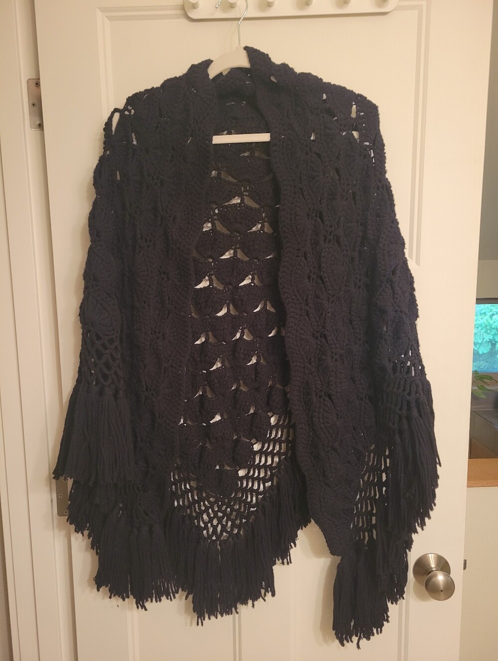 Black Crochet Fringe Shawl